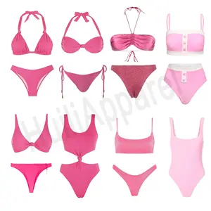 2024 nueva moda Sexy Mini Micro One dos piezas lindo Bikini Rosa traje de baño mujeres de cintura alta con cordones traje de baño personalizado