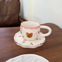 Ensemble de tasses à café et soucoupes en céramique pour couple, motif cœur d'amour, pour le thé de l'après-midi, avec un ours mignon, cadeau pour la Saint-Valentin