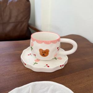 Taza de Café de Cerámica con Forma de Corazón de San Valentín y Plato, Juego de Taza y Platillo para Té de la Tarde, Oso Bonito para Regalo de San Valentín - Product Image 2