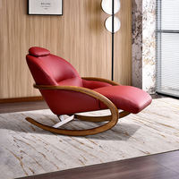 Hochwertiger Luxuriöser Ergonomischer Schaukelstuhl aus Echtem Leder mit Holzarmlehne Großhandel Moderner Wohnzimmer-Loungesessel