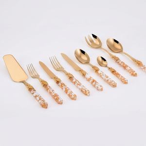 Ensemble de couverts Glam Gold avec manches en céramique, passe au lave-vaisselle, idéal pour les mariages et les collections de vaisselle - Product Image 1