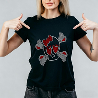 Presse à chaud : Nouveau design de transfert thermique personnalisé avec strass en forme de crâne pour T-shirts