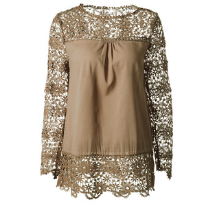 Ropa de mujer de talla grande personalizada, Top bordado de manga transparente, Camisa de gasa de ganchillo de encaje de gran tamaño <span class=keywords><strong>para</strong></span> mujer, blusa única <span class=keywords><strong>para</strong></span> mujer - Product Image 2