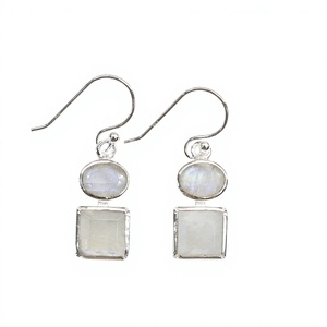 Rainbow Moonstone Sterling <b>Silver</b> Hook <b>Earrings</b> Handmade Double Stone <b>Dangle</b> <b>Earrings</b> for Women Gift Jewelry - Product Image 2