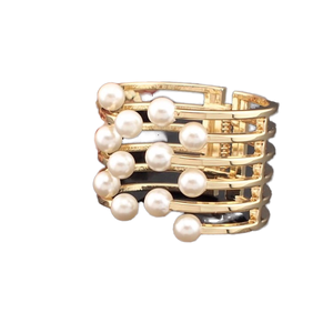 Fashion Women's Gold Plated Vintage Imitation <b>Pearl</b> Charm Cuff Bangles Manchette Statement Jewelry Anniversary Gift - Product Image 1