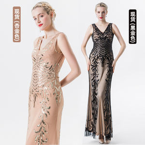 女式优雅无袖v领亮片夜派对网布制造商礼服晚礼服舞会礼服 - Product Image 4