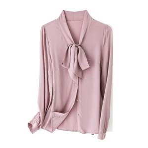 Haut décontracté en soie pour femmes, élégant et léger, à manches longues, amincissant les jeunes avec décoration de boutons, nouvelle chemise en soie lourde - Product Image 5