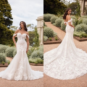 Nouvelle Arrivée Robe de Mariée Sirène en Dentelle Brodé, Col Cœur, Sans Bretelles, avec Longue Traîne - Product Image 5
