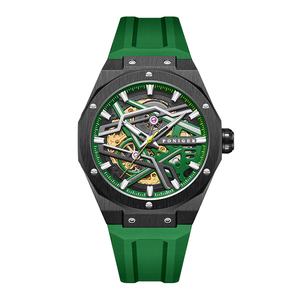 Montre mécanique squelette PONIGER P6.19, forme carrée, aiguilles lumineuses, fond translucide, verre saphir, boîtier en acier - Product Image 1
