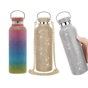 Bouteille d'eau de luxe en acier inoxydable Bling isolée paillettes flacon à vide dégradé avec chaîne vérifiée - Product Image 1