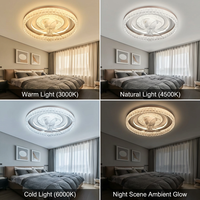 Lámpara de techo con ventilador de montaje en superficie, con iluminación LED decorativa de fácil instalación, borde cristalino creativo, para casas y apartamentos nuevos.