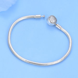 Manufacturer OEM S925 Sterling Silver Zircon Trendy Heart Shaped Snake Bone Charm <b>Bracelet</b> Women Beaded Jewelry DIY Gift - Product Image 3