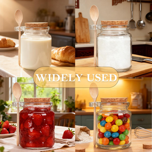 Botella Redonda de Vidrio para Condimentos de Cocina, 100ml 250ml, Recipientes para Almacenar Especias con Tapa de Madera y Cuchara de Madera - Product Image 6