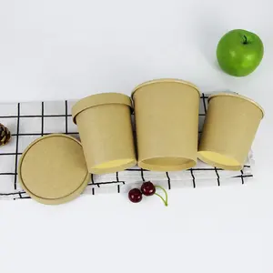 Cuenco desechable de Papel Kraft con tapa de papel a juego, cuenco de sopa marrón