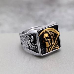 European American Retro Stainless Steel Punk <b>Ring</b> Grim Reaper Skull Hip Hop Halloween Jewelry 07305 - Product Image 2