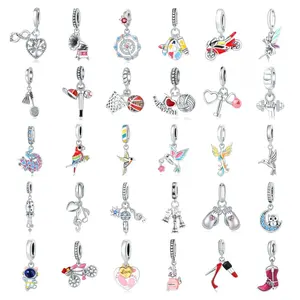 Abalorios Colgantes Clásicos y Elegantes de Cobre Plateado para Niños, con Diseños de Voleibol, Pájaro Reo y Colibrí, para Pulseras DIY Islámicas - Product Image 6