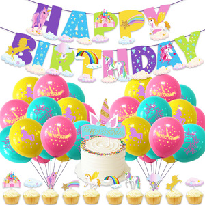 Pancarta de papel con temática de unicornio, pastel con globos insertados, suministros de decoración para fiesta de cumpleaños de unicornio - Product Image 4
