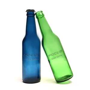 Personalizado cor diferente 330ml cerveja verde growler /glass beer bottle