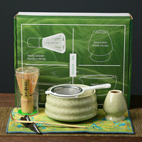 Bol à matcha en céramique artisanal japonais en forme de fleur, fouet, ensemble cadeau matcha en vrac avec boîte d'emballage, kit de 7 pièces