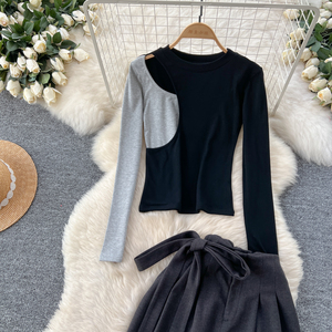 Conjunto de Pantalones Anchos de Lana de Cintura Alta con Tirantes y <span class=keywords><strong>Camiseta</strong></span> Sexy con Bloques de Color para <span class=keywords><strong>Mujer</strong></span>, Otoño, Venta al por Mayor de Boutique - Product Image 3