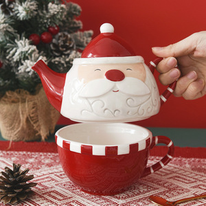 Christmas Ceramic <b>Teapot</b> and Cup Two-piece <b>Set</b> Nordic Style Eco-Friendly Reusable Home Decor Tableware Factory Direct - Product Image 2