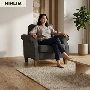 Sofá de tela gris elegante, sillón minimalista moderno, duradero para sala de estar, base de madera, muebles para sala de estar - Product Image 1