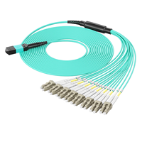 Kabel Harness MPO ke LC OM3 16F Multimode 40G/100G Breakout Fiber Optic Jumper LSZH Tipe B Polaritas untuk Pusat Data Berdensitas Tinggi