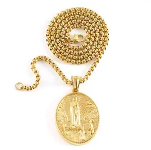 2024 новинка из Нержавеющей Стали Овальное религиозное ювелирное Ожерелье 18k позолоченное 3d рельефное ожерелье Девы Марии