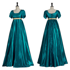 Vestido de Noche Vintage de Satén con Cintura Imperio, Cuello Cuadrado, Corte A y Largo, Traje Formal para Mujer - Product Image 3