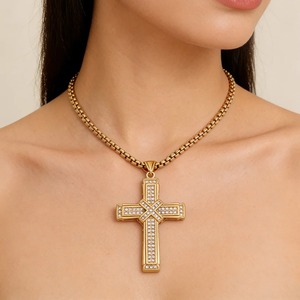 Collar con Colgante de Cruz de Cristal, Acero Inoxidable, Chapado en Oro de 18K, Sin Deslustre, Joyería Religiosa Cristiana, Regalo de Bautizo - Product Image 5