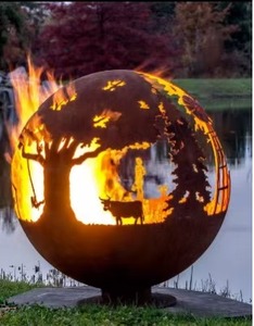 Brasero Moderno de Acero Corten con Diseño Intrincado, 800 mm de Diámetro, con Recubrimiento en Polvo para Decoración de Jardín con Leña al Aire Libre - Product Image 2