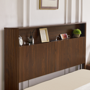 Modern Solid Wood Adjustable Convertible Tufted Espresso Queen Platform Bed Fabric Upholstered <b>Headboard</b> Storage Drawers - Product Image 5