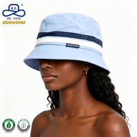 Chapeau Bob Décontracté et Tendance en Tissu Léger et Respirant avec Bande Rayée et Étiquette Tissée Personnalisée pour Toutes les Saisons