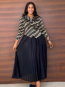 Vestido Miyake Plisado de Alta Gama H-111 con Estampado de Lámina Dorada, Estilo Casual de Dos Piezas para Mujer Talla Grande, Vestido Largo para Verano - Product Image 6