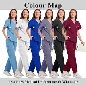 Uniformes de Enfermería Médica antiarrugas elásticos para mujer, tela suave, días cálidos y frescos, conjuntos coloridos de Hospital, manga corta - Product Image 2