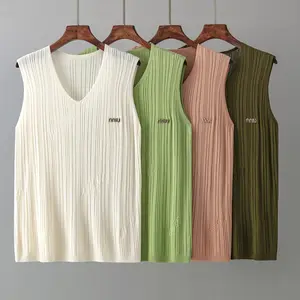 Sleeveless Top Tailored Fit V Neck Plunging Neckline Sweater Vest Top