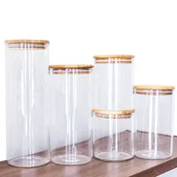 Set of 4 Round Glass Canisters with Airtight Bamboo Lid