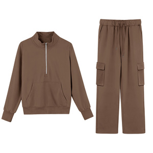 En stock – Ensemble 2 pièces décontracté pour femme, anti-plis, respirant, en polaire de polyester, avec fermeture éclair mi-longue, coupe large, pour le sport - Product Image 5