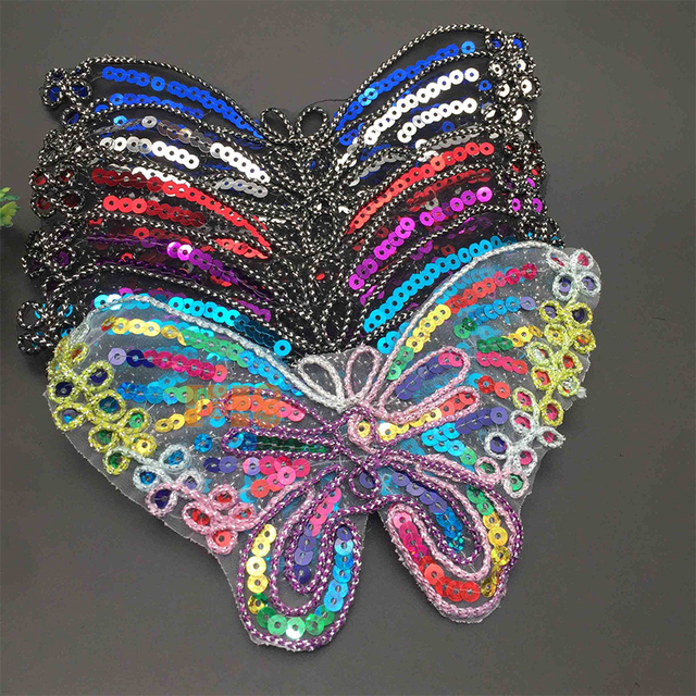 In Stock Sequin Fabric Patches Embroidered Butterfly Appliques Stage Costume Accessories Fabric Patches for Clothing.