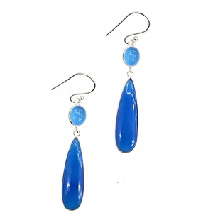 Boucles d'oreilles pendantes en argent 925 avec calcédoine bleue, forme goutte d'eau, bijoux bohèmes simples et élégants pour femmes, à porter en toute occasion - Product Image 3