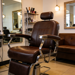 Sillón de Barbería Comercial con Base de Acero Inoxidable, Elevación Hidráulica y Tapicería de Cuero Sintético para Peluquería - Product Image 5