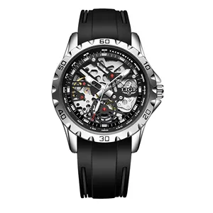 LIGE Luxus Herren Mechanische Uhr Mode Hohl Tourbillon Automatik werk Silikon armband Leuchtende wasserdichte Uhr
