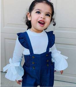 Nouvel ensemble d'été pour filles : T-shirt décontracté à manches longues + pantalon à bretelles, 2 pièces, patchwork, vêtements écologiques pour enfants - Product Image 3