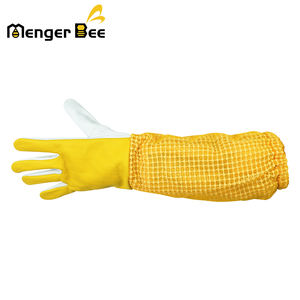 Gants d'apiculture Menger Bee jaunes longs et ventilés, résistants à la chaleur et au froid, avec double couture et empiècements en cuir, flexibles et adaptés à la machine. - Product Image 2