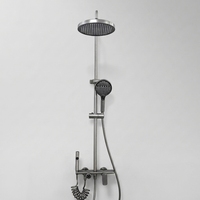 Robinet de Douche Moderne en Laiton avec Étagère en Verre Trempé, Ensemble de Douche Pluie 4 Modes et Douchette à Main pour Hôtels et Salles de Bain Domestiques