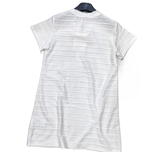 Vestido camisero de manga corta con textura a rayas y detalle de lazo para uso diario informal - Product Image 2