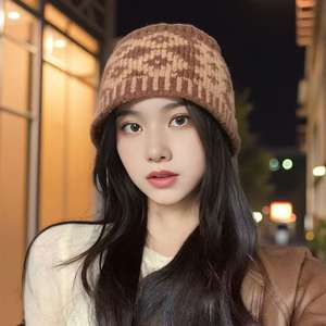 Gorro con rejilla <span class=keywords><strong>de</strong></span> diamante vintage con logotipo personalizado, gorro <span class=keywords><strong>de</strong></span> punto cálido resistente al frío, pompón <span class=keywords><strong>de</strong></span> camuflaje a cuadros para <span class=keywords><strong>niñas</strong></span>, adecuado para la playa - Product Image 5