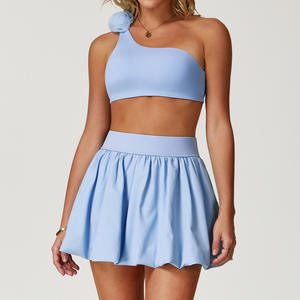 إصدار جديد صالة ألعاب رياضية للياقة البدنية نسائية مثيرة كتف واحد حمالة صدر رياضية بالأزهار تنورات تنس للسيدات يوغا بدلات جولف مع شورت - Product Image 1