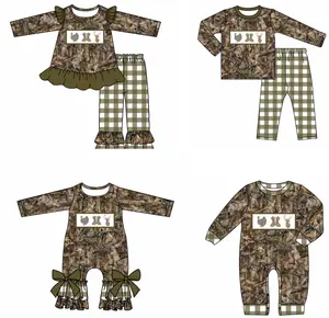 custom children embroidery hunting deer boutique clothing children camouflage print girls clothes set Christmas