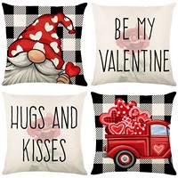 Valentines Dag Kussensloop 18X18 Valentijnsdag Decor Voor Thuis Buffel Plaid Love Heart Truck Happy Valentijn Gooien Kussensloop